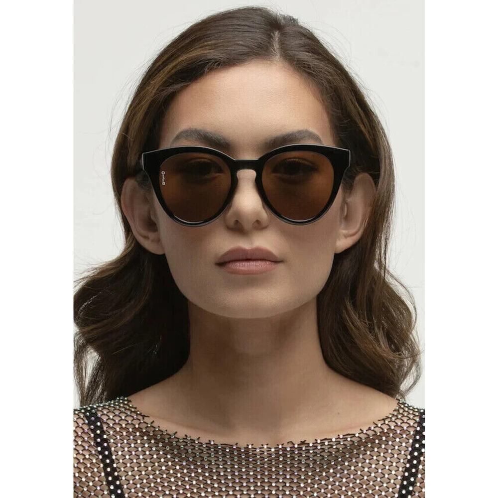 Otra Lilly Womens‎ Sunglasses Black Cat Eye Brown Lens UV400 Fashion Chic